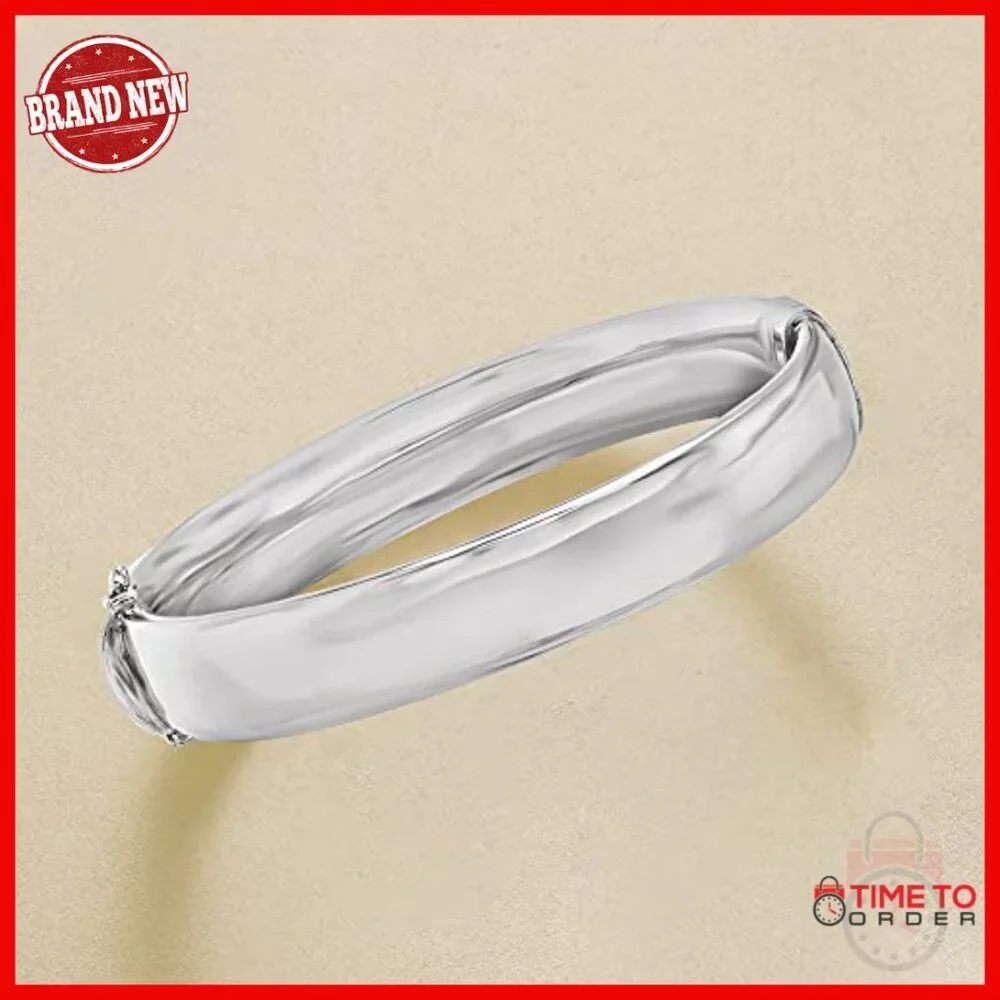 Sterling Silver Bangle Bracelet 12mm Clasp-Free Polished Women's Jewelry